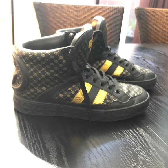 Gucci Dapper Dan GG High Top Men's Sneaker Black Gold Monogram 536839 7 03H US 8 - Picture 3 of 9